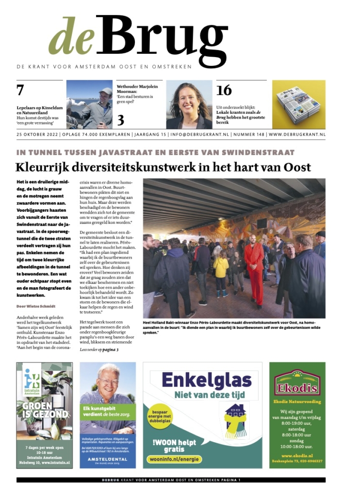 Voorkant de Brug - editie 148, 25 oktober 2022 - Hoofdartikel 'Kleurrijk diversiteitskunstwerk in het hart van Oost'
